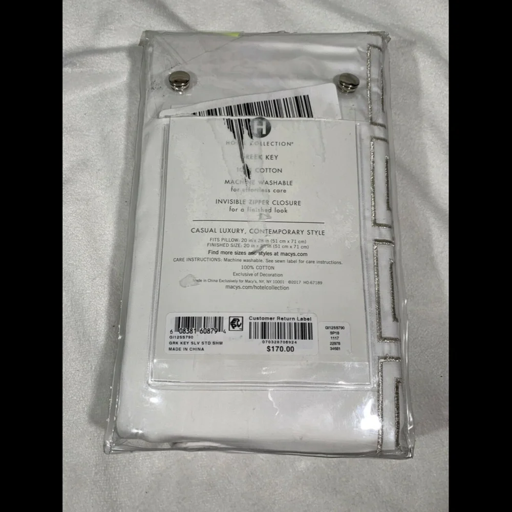 NIB Hotel Collection Greek Key Cotton Platinum (1) Standard‎ Sham Case